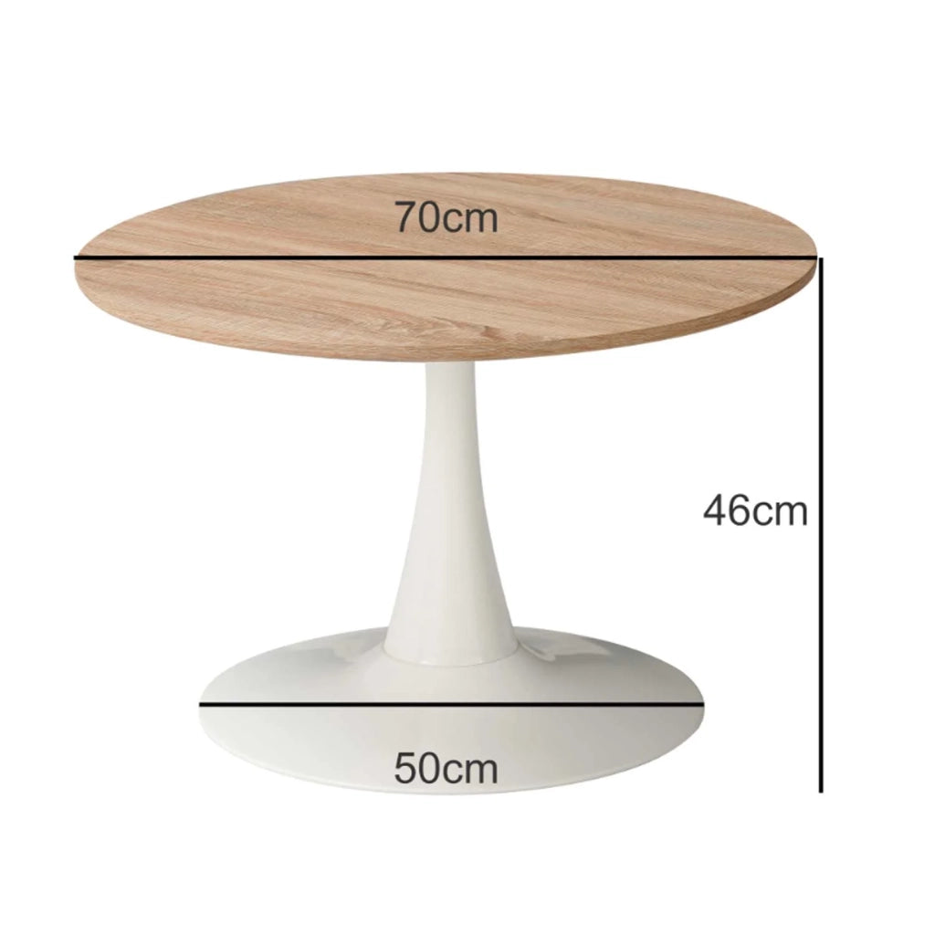 LÚZETE - TAVOLINO SAN ANTONI Ø70 CM GAMBA BIANCA PIANO BIANCO PIANO NATURALE