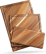 Set di taglieri con foro a sapo (3 pezzi) - taglieri di acacia di lusso per carne (blocco di burro), verdure, formaggio - legno duro naturale al 100%