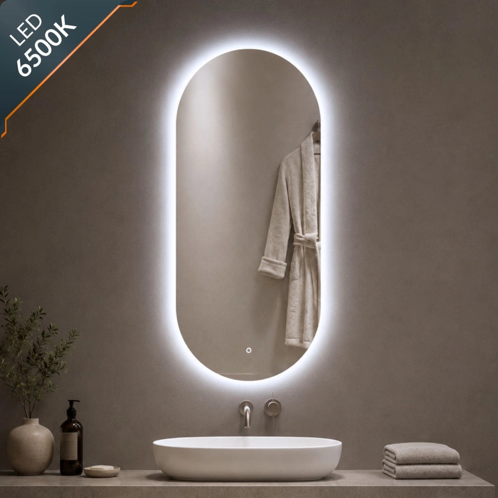 Specchio per bagni ed ambienti ovale retroilluminato a led con interruttore touch *** misure 60x100 cm, tonalità dim...