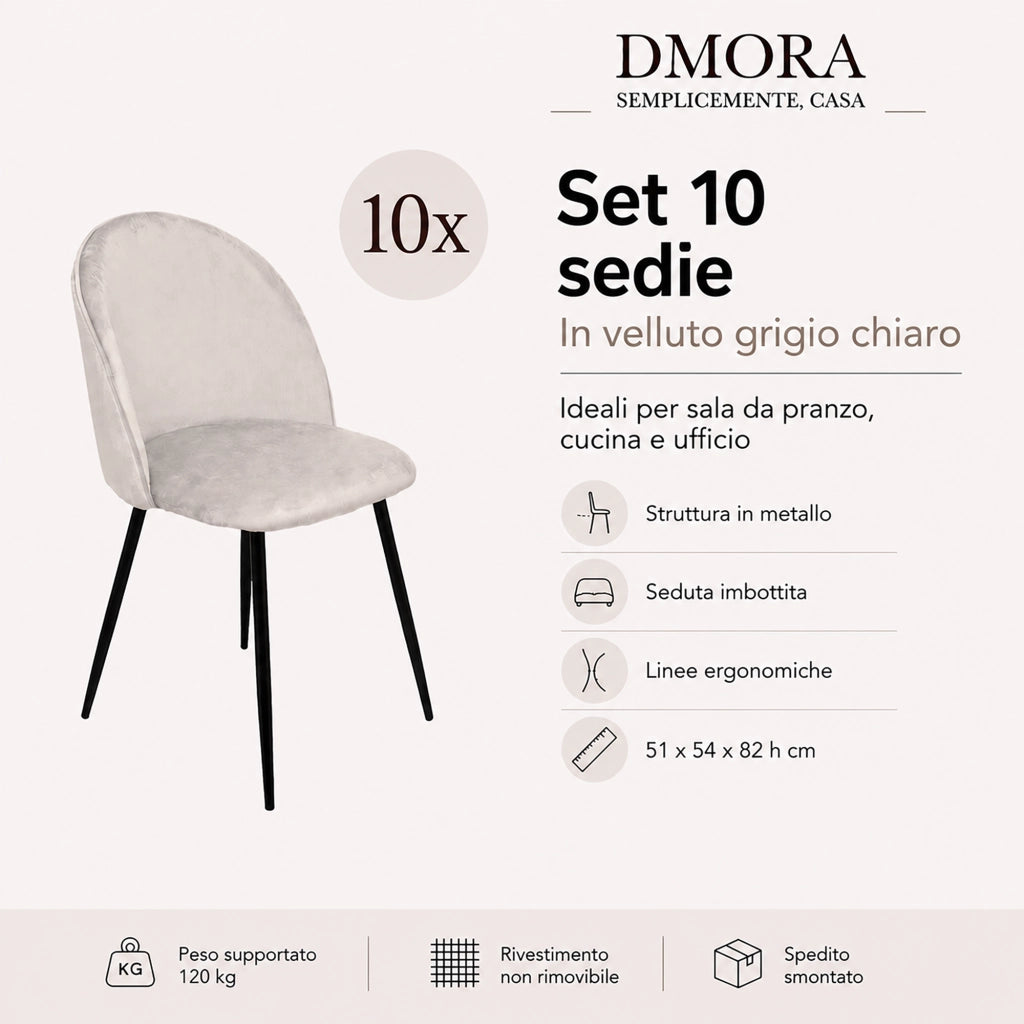 Achito, Sedia 10 Sedie, Grigio Chiaro