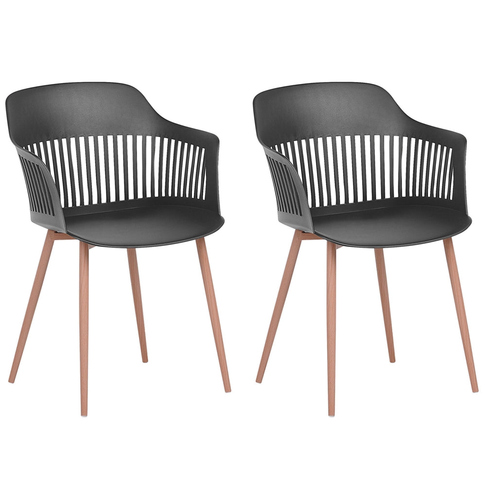 Set di 2 sedie da pranzo in materiale sintetico Nero con gambe in metallo schienale da lavoro aperto soggiorno moderno