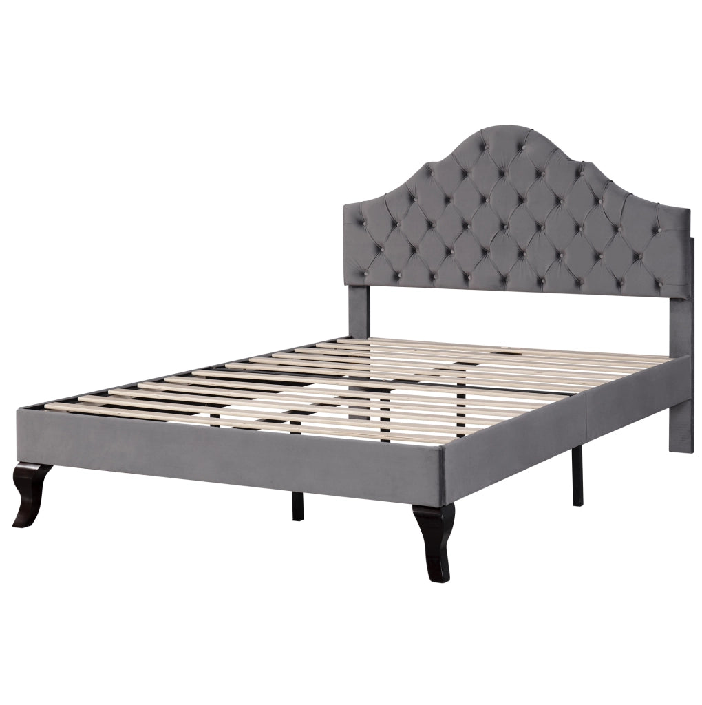 Letto imbottito 140x200 cm; testiera imbottita e rete a doghe; velluto grigio