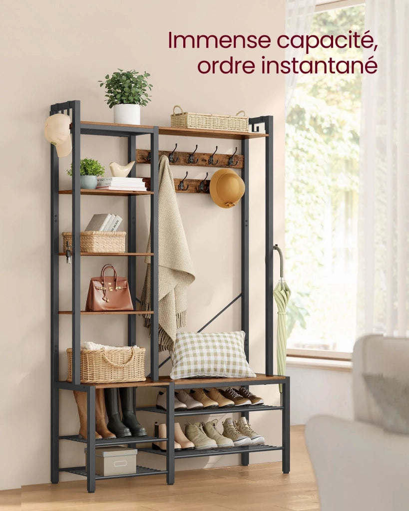 Appendiabiti da ingresso 40 x 120 x 190 cm con scarpiera 5 ripiani portaoggetti 9 ganci e 6 ganci laterali 12_0007073