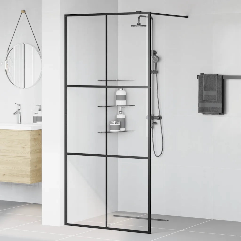 Parete per Doccia Walk-in Vetro Trasparente ESG 90x195 cm Nera 151024