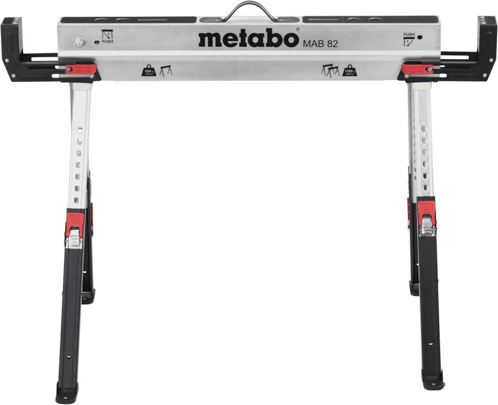 MAB 82 - Cavalletto da lavoro compatto pieghevole con maniglia per il trasporto, gambe regolabili, superficie zincata verniciata a polvere