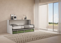 Letto Singolo A Scomparsa Kando Con Divano Bianco Frassino e Verde