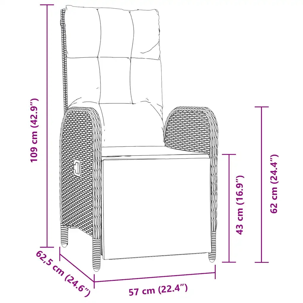 Set da Pranzo per Giardino con cuscino 9 pcs Grigio polyrattan 3380140