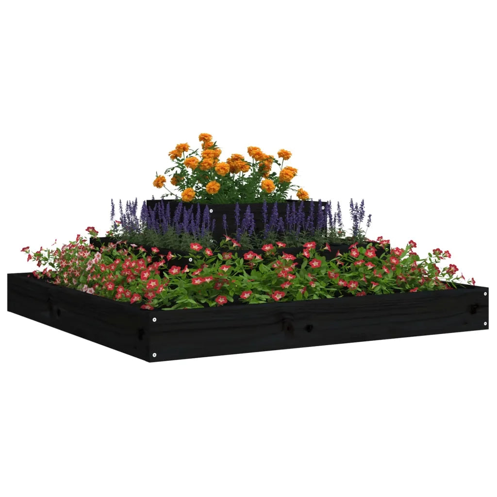 Fioriera-Vaso da Esterno-Contenitore per Piante Nera 80x80x27 cm in Legno Massello di Pino 830114