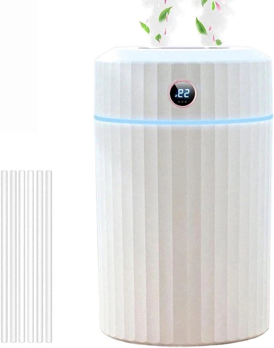 Umido per Camera da Letto 2 Litri con 2 Nefelizzatori - 7 Colori di Luce con Termo-Igrometro - Spegnimento Automatico - Diffusore di Aromi per Casa - Ufficio - Salotto - Camera da Bambino