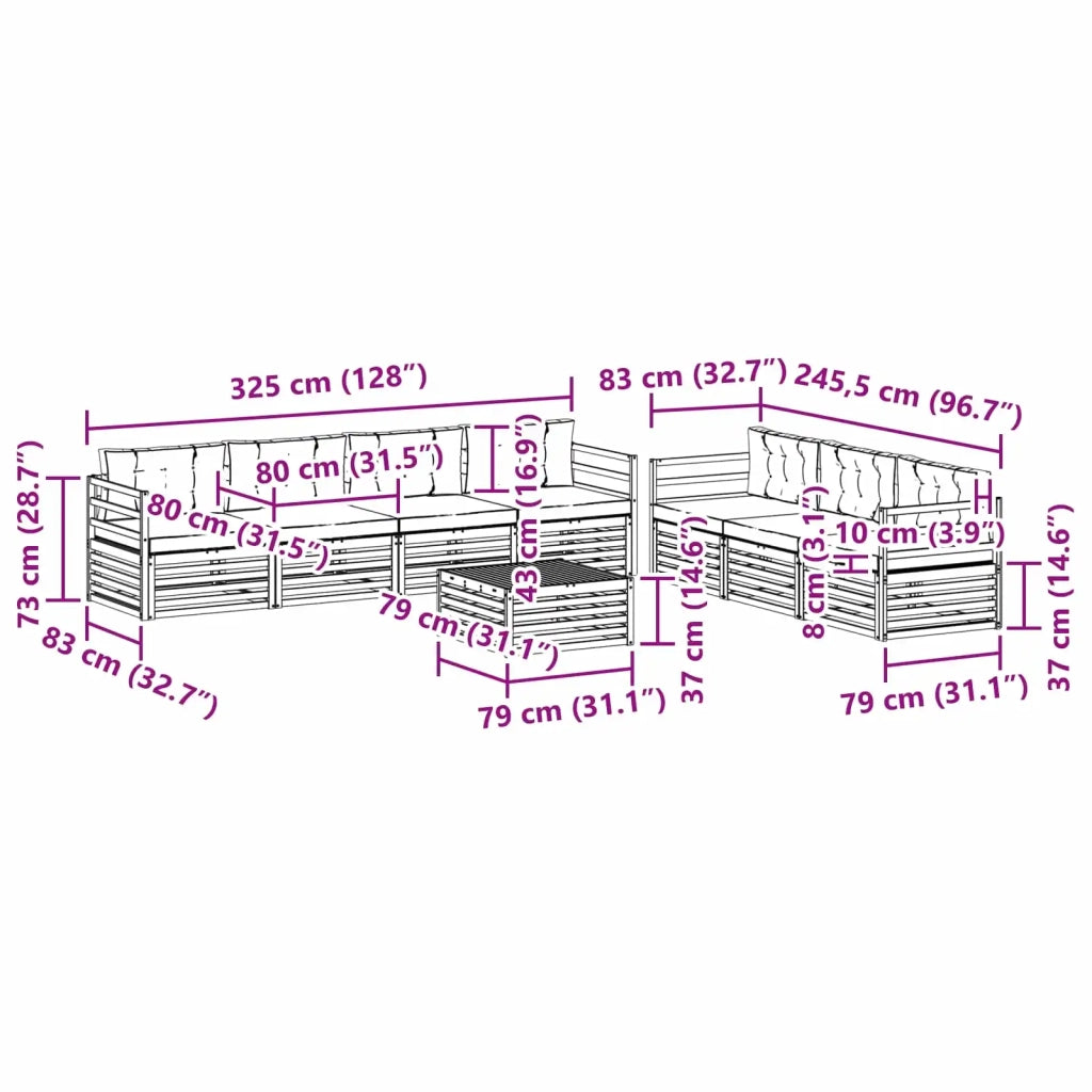 Set di divani da esterno con cuscino 8 pcs Naturale e Crema 3373120