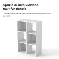 Libreria Bianca per Casa e Ufficio, Scaffale dal Design Moderno con 6 Scomparti in Legno, 91.5x29.5x61.5cm
