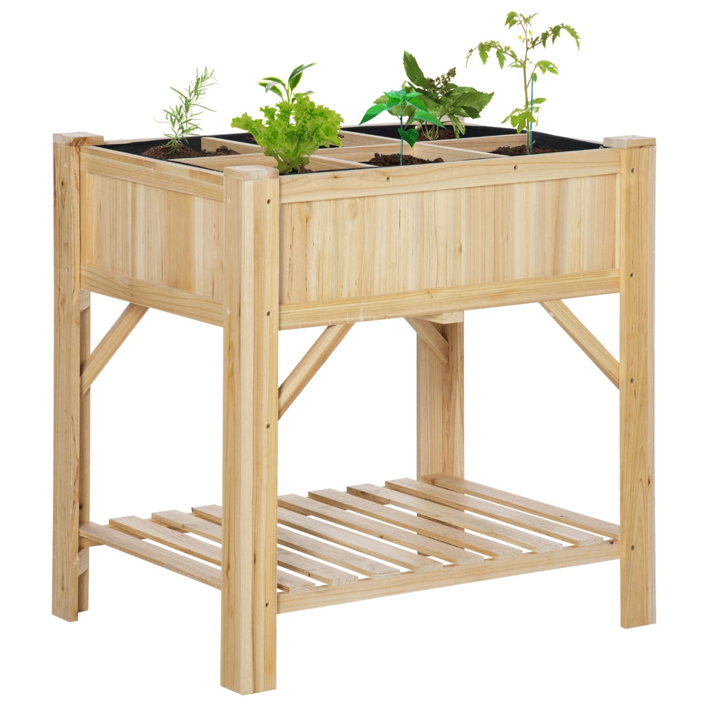 Letto per Orto Rialzato con 6 Scomparti in Legno di Abete, 78.5x58x81cm