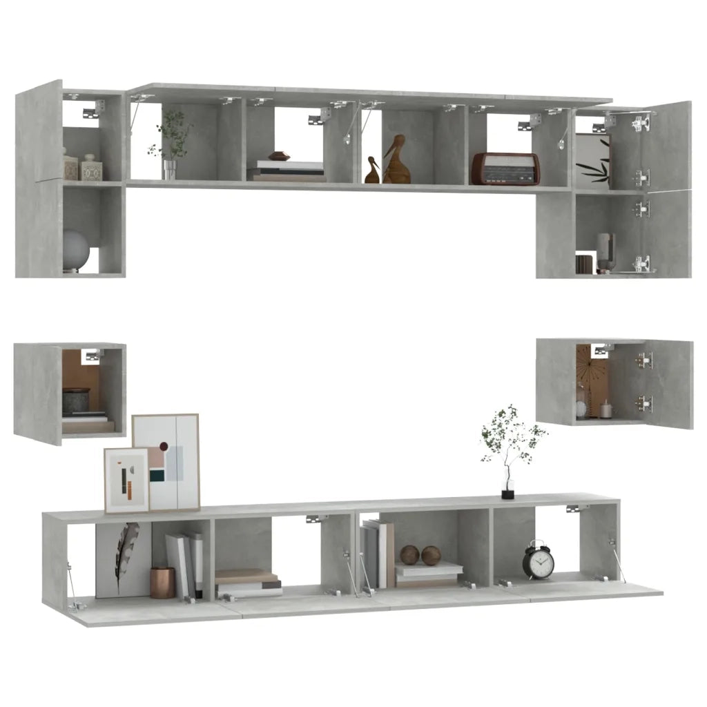 Set Mobili Porta TV 8pz Grigio Cemento in Legno Multistrato 3114417