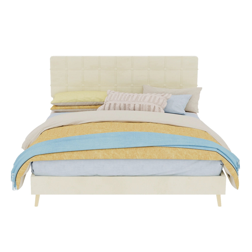 Letto matrimoniale rivestito in velluto beige dimensioni 160x200 cm