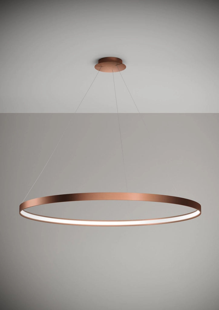 ANELLO LAMPADARIO A SOSPENSIONE RAME OPACO SPAZZOLATO DIAM.109cm 3000K 4258LM 65W
