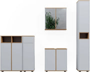 Set mobili bagno Didi, Bianco/Artisan, 60 cm, composto da set con armadietto a specchio, base lavabo, 2 pensili medi e colonna