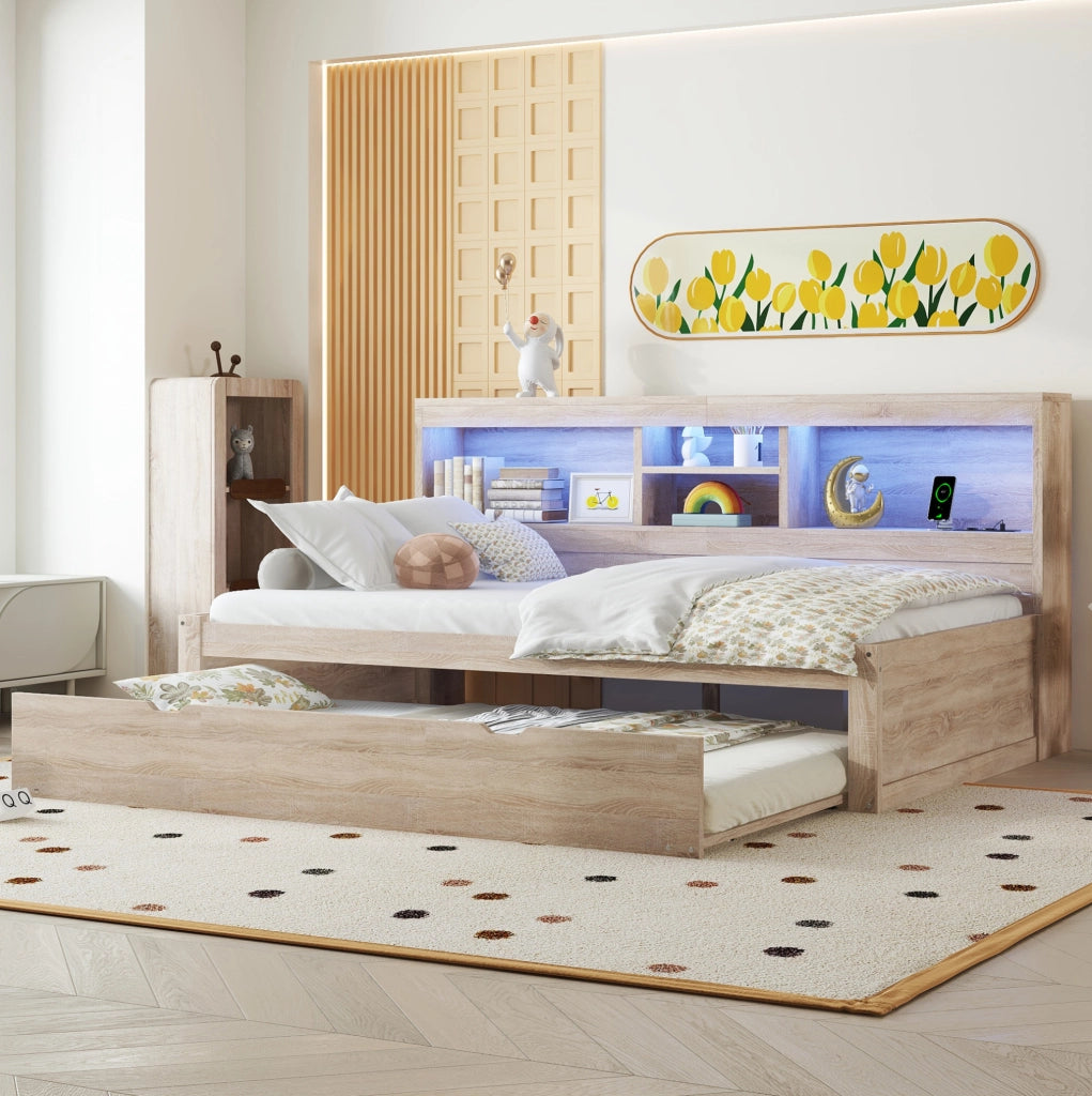 Divano letto estraibile con luci LED e vano laterale