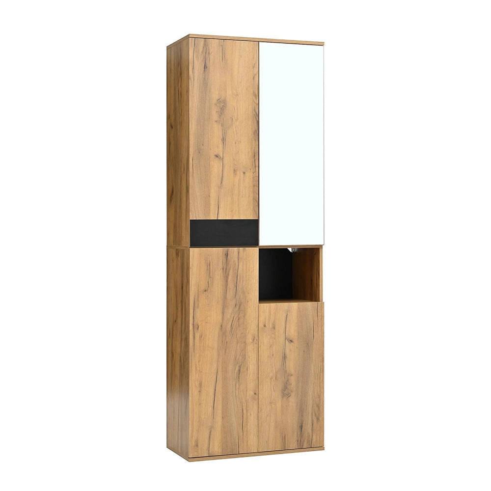 Armadio Alto con Specchio 65x35x190cm - Xylo - 4 Ante, Nero e Colore Naturale