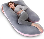 Cuscino per Maternità e Lattante a Forma di J in Rosso e Grigio con Pelle Removibile e Lavabile