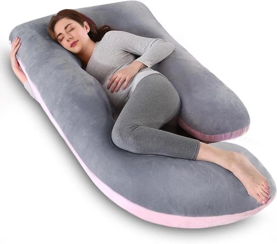 Cuscino per Maternità e Lattante a Forma di J in Rosso e Grigio con Pelle Removibile e Lavabile