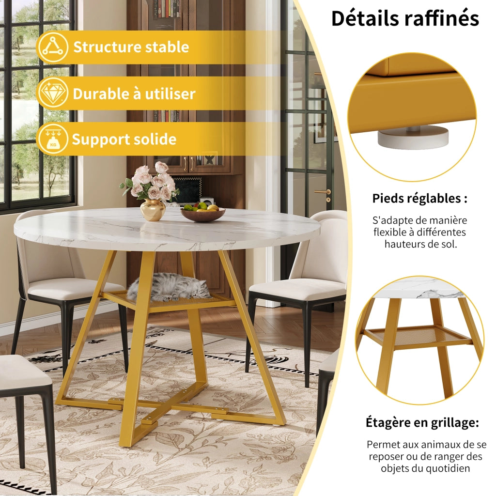 Tavolo da Pranzo Rotondo con 4 Sedie in Velluto ¨C MINIMAL ¨C 120x120x75, Set 5 Pezzi