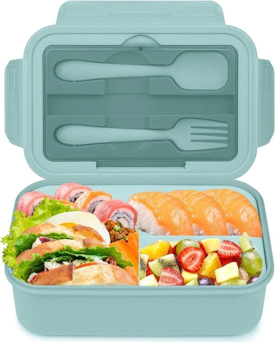Lunchbox Bento con contenitori - Scatola pranzo per scuola senza grasso - Celestino - 1400 ml - Scatola colazione con set di utensili Cassetto per pane