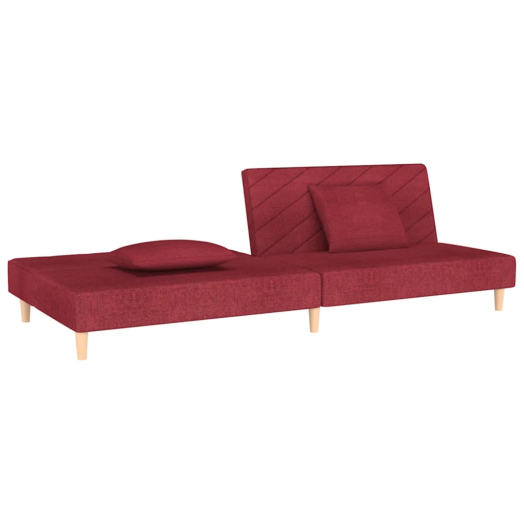 Divano Letto a 2 Posti con 2 Cuscini Rosso Vino in Tessuto 375896