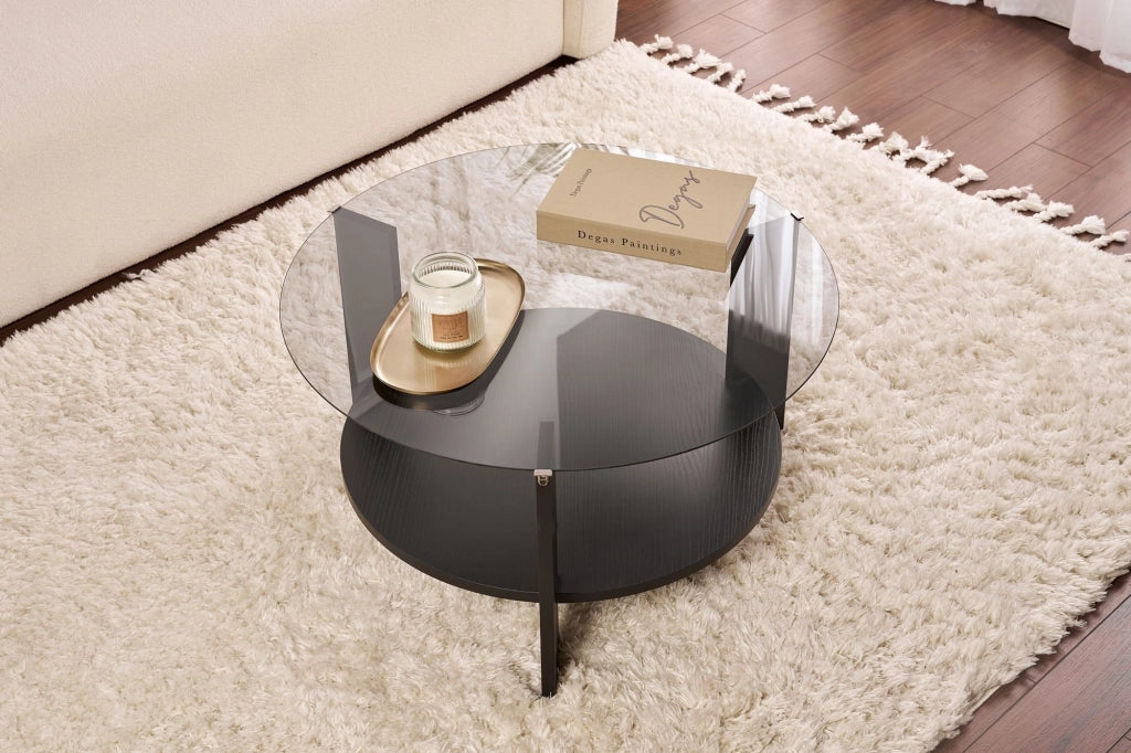 Canevino, Tavolino da Salotto Forma Rotondo, 75x75x40h cm Nero