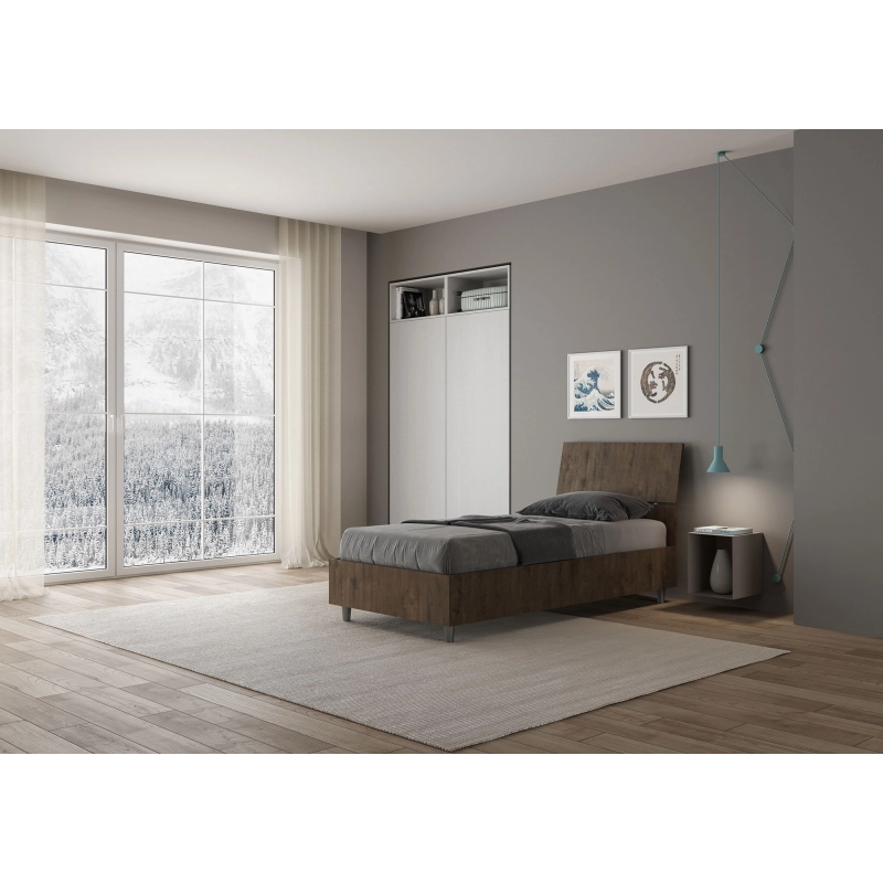 Letto Singolo 80x200 cm testata inclinata Demas - Senza rete,Noce