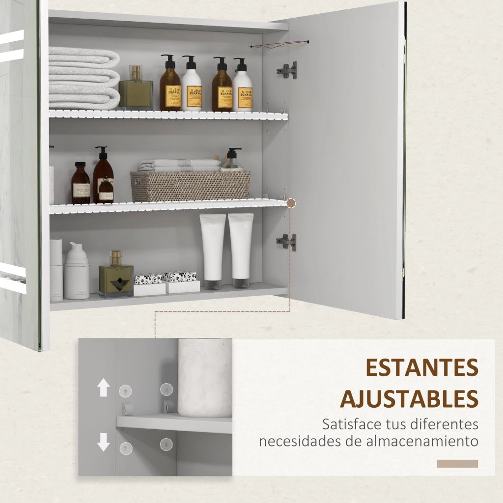 Armadietto Bagno Specchio con Ripiani Regolabili e Luce LED ¨C Zephmum ¨C Bianco 80x15x65 cm