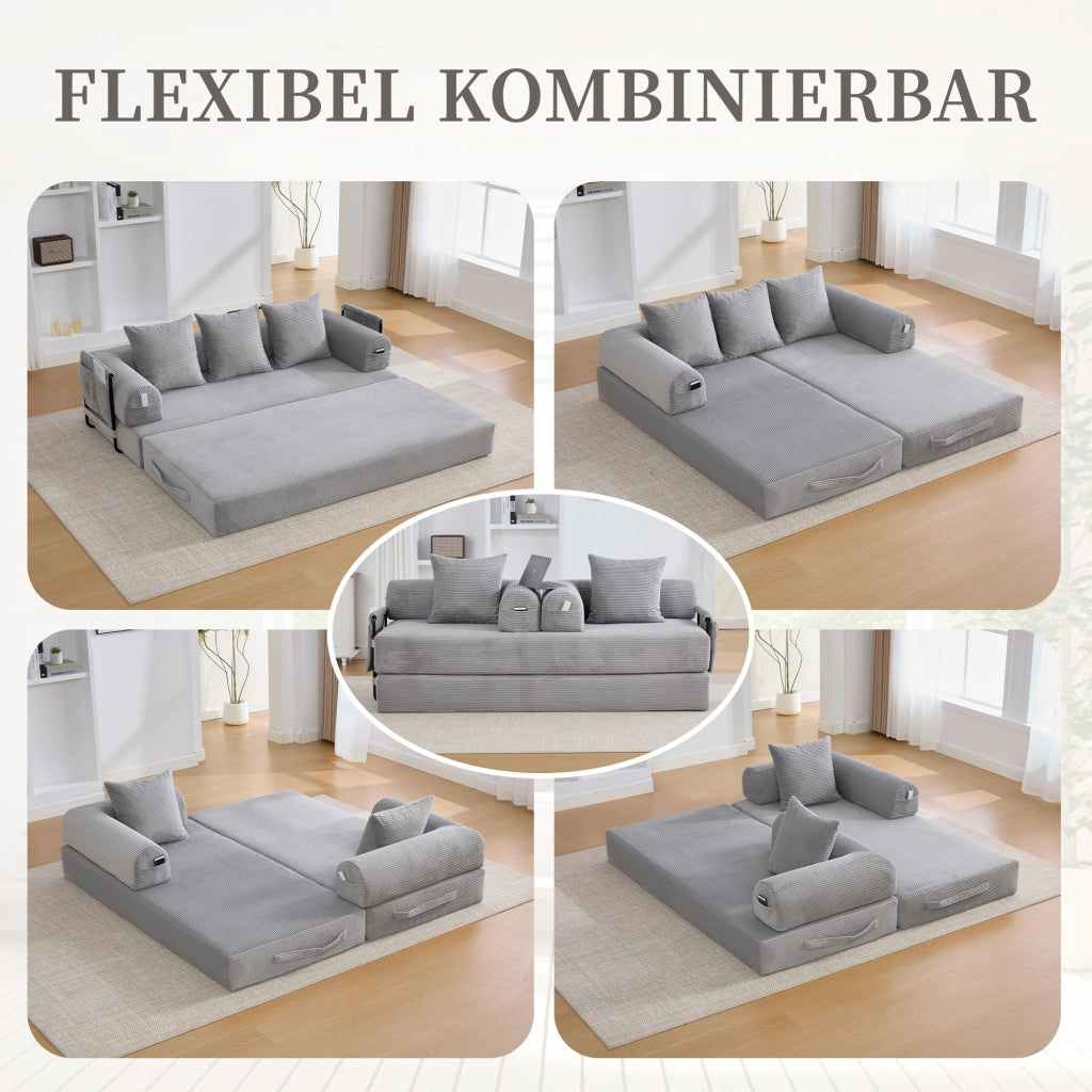 DIVANO modulare 200x94x67 cm in velluto a coste grigio chiaro