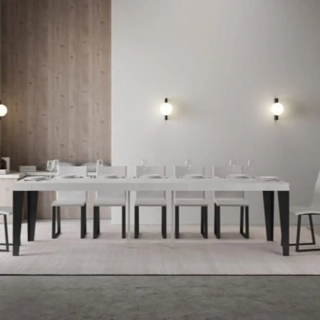 Consolle allungabile 90x40/300 cm Flame Premium bianco frassino gambe antracite