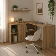 Linare, Scrivania Modulabile, 122x120x75h cm Marrone Rovere Nodi