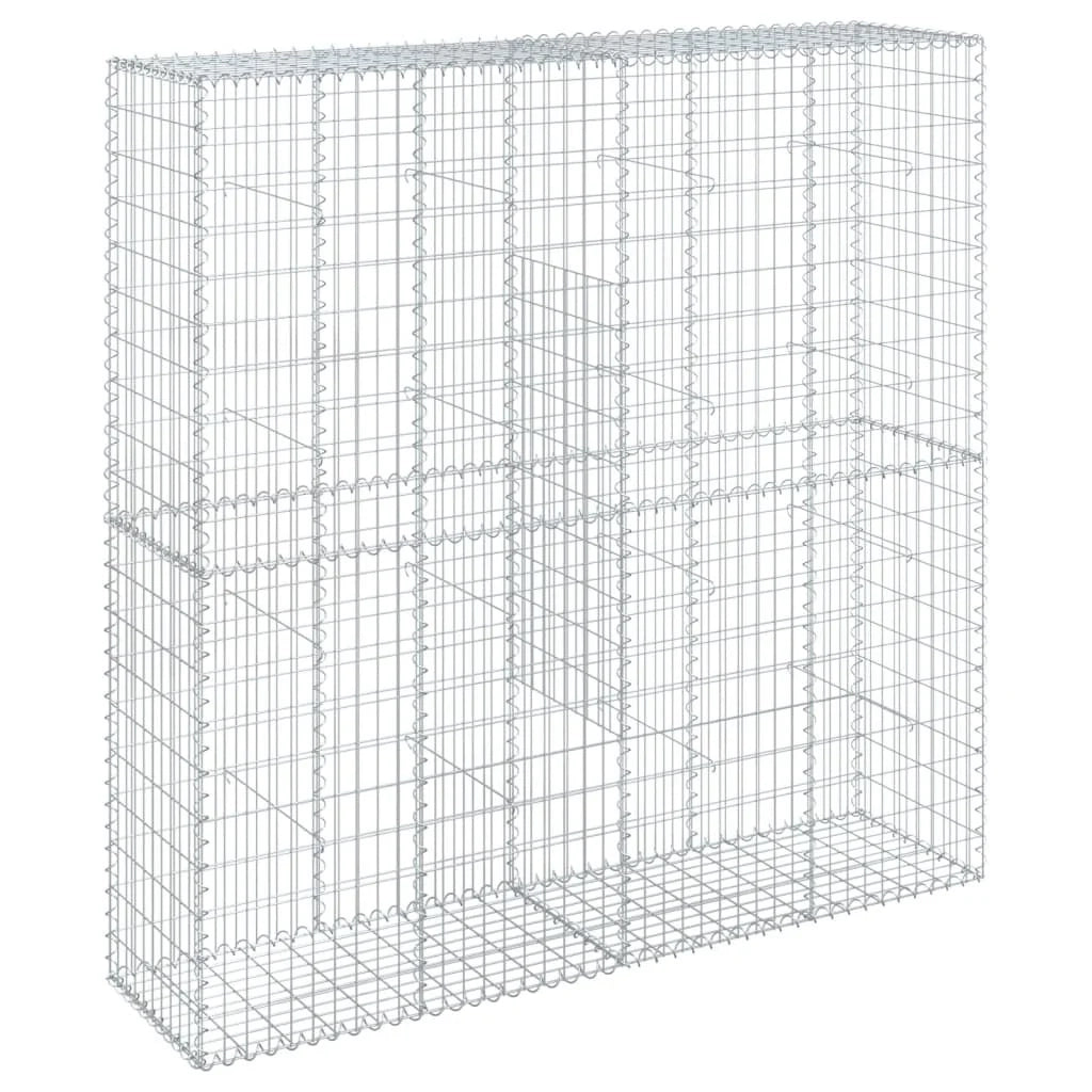 Gabbione recinto a gabbia muro di contenimento con coperchio 200 x 50 x 200 cm ferro zincato argento 02_0040145