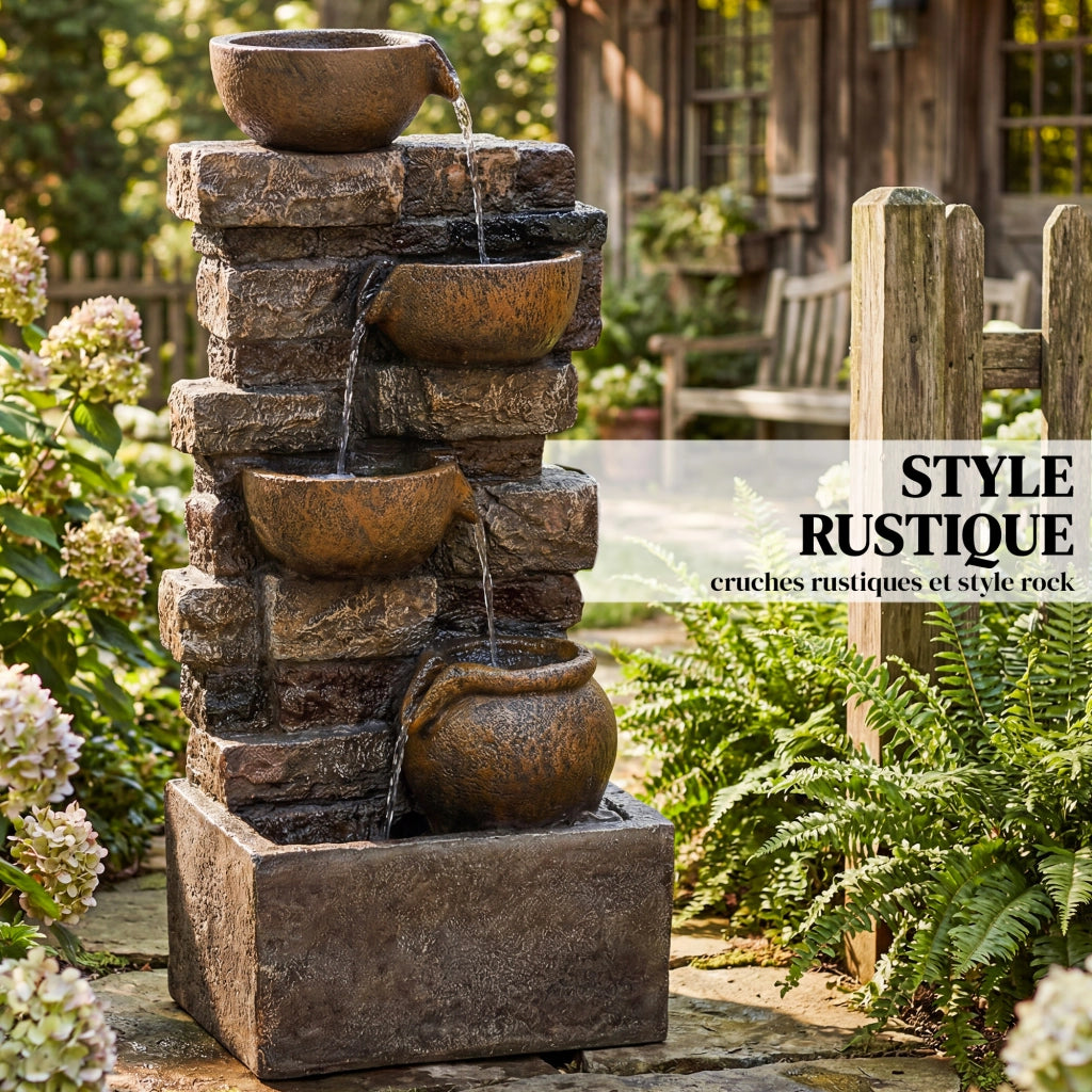 Fontana da Giardino a Cascata con Luci LED ¨C zephmum ¨C Marrone Rustico