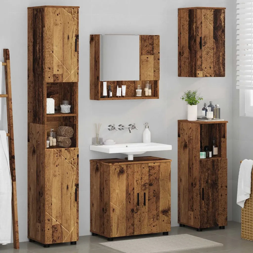 Set di mobili per il bagno con porta 5 pcs Legno vecchio 3392991