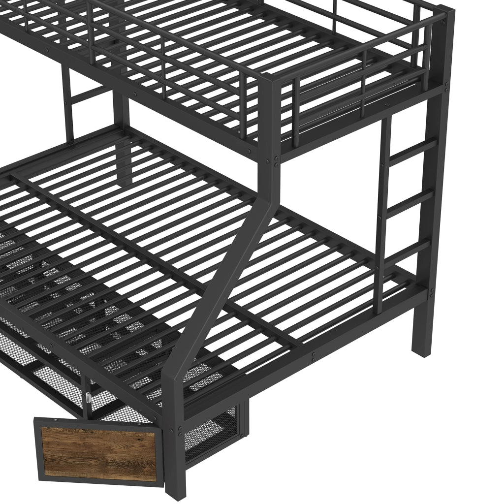 DESMIU Letto a castello per bambini 90 × 200 cm e 140 × 200 cm con scarpiera, vani, senza materasso, nero