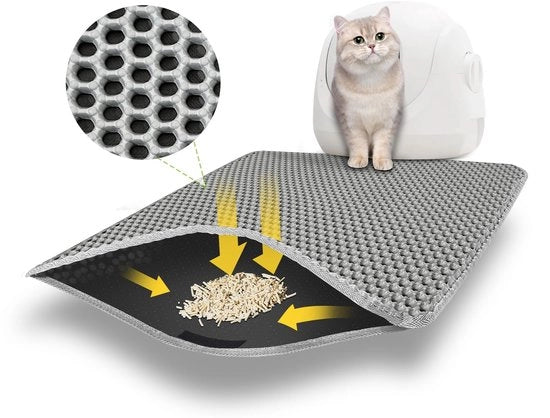 Matrice per gatto 75x55 cm con cinta adesiva e progetto di foro grande, matrice per gatto doppia impermeabile e antiscivolo, matrice per gatto materiale non tossico, matrice per gatto grigio.
