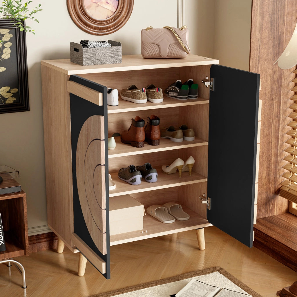 OKWISH Mobile Scarpiera con Ripiani su Più Livelli, Ante Geometriche, per Ingresso, 76×37×98,5 cm