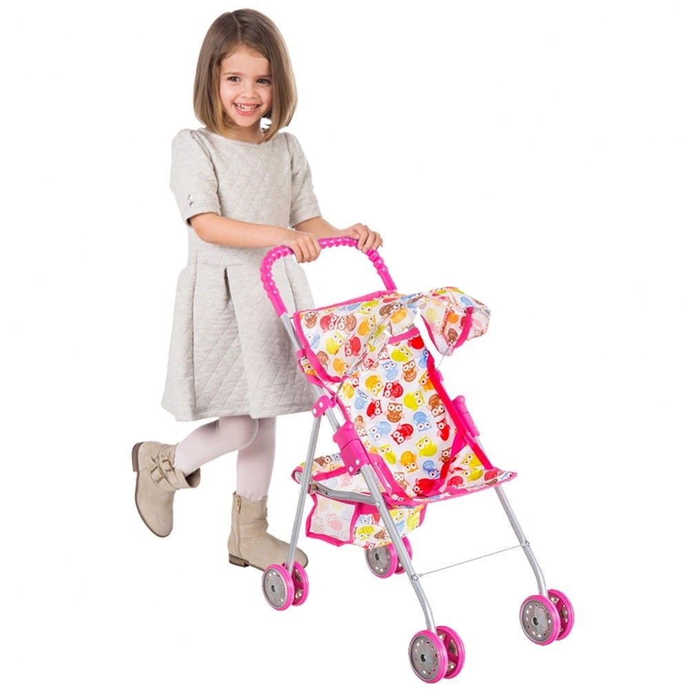 Trade Shop - Passeggino Carrozzina Per Bambole Giocattolo Bambini Pieghevole Con Cappottina -