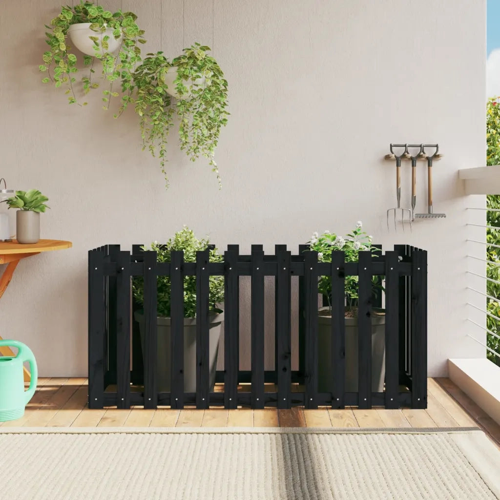 Fioriera | Cassetta per fiori | Vaso Giardino a Recinzione Nera 150x50x70cm Massello Pino