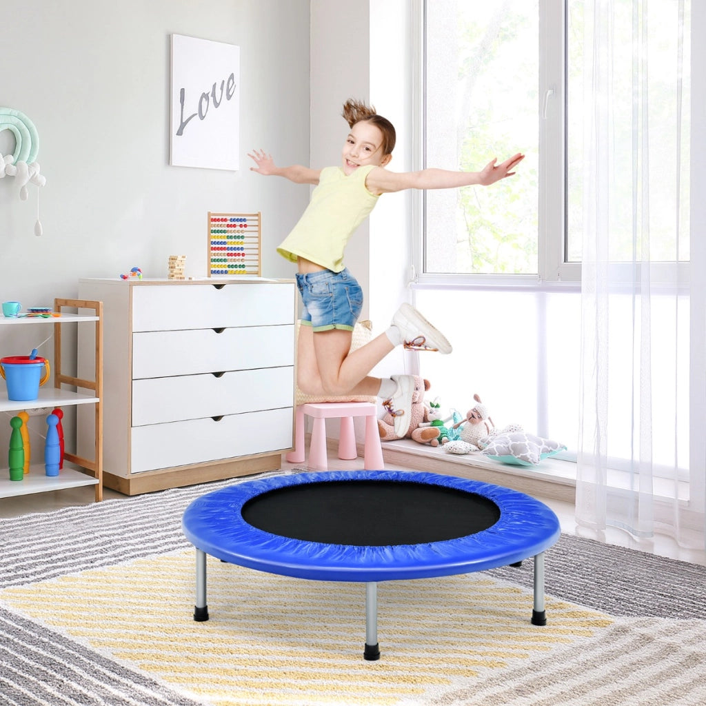 Trampolino pieghevole per bambini con carico massimo 150kg, Mini trampolino portatile per interno Blu-Trampolini