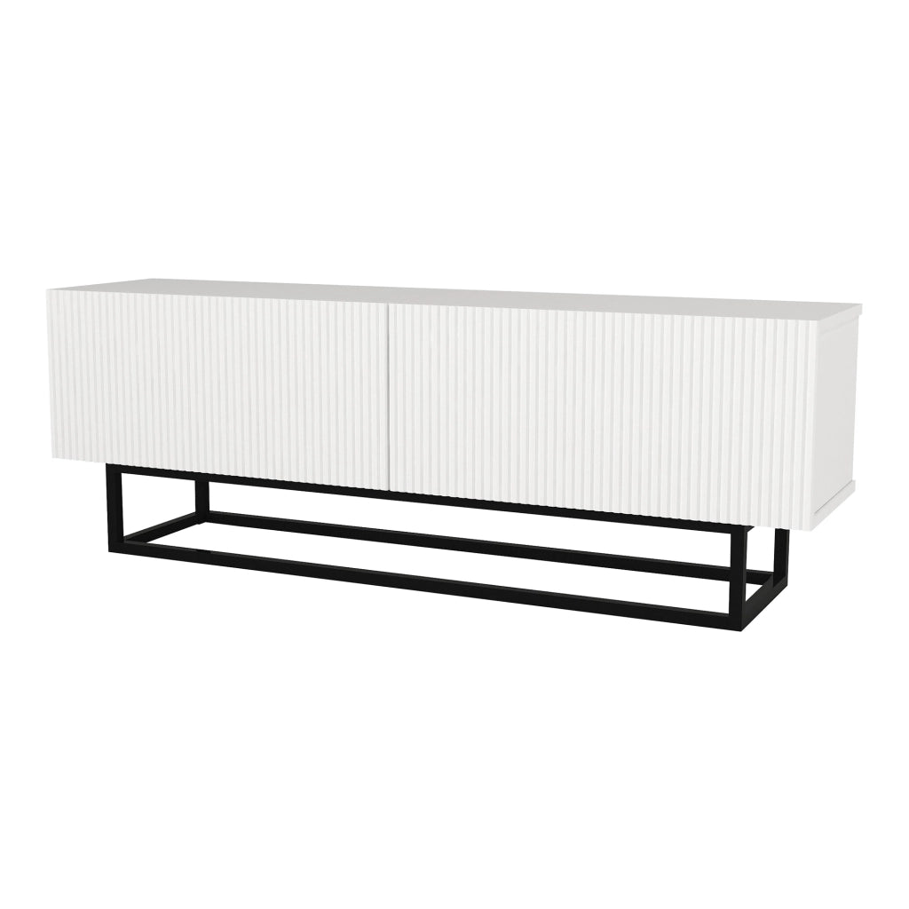 Mobile Porta TV Verpsboga a 2 Ante Decorative e Telaio in Metallo 135x32x47 cm - Bianco [en.casa]