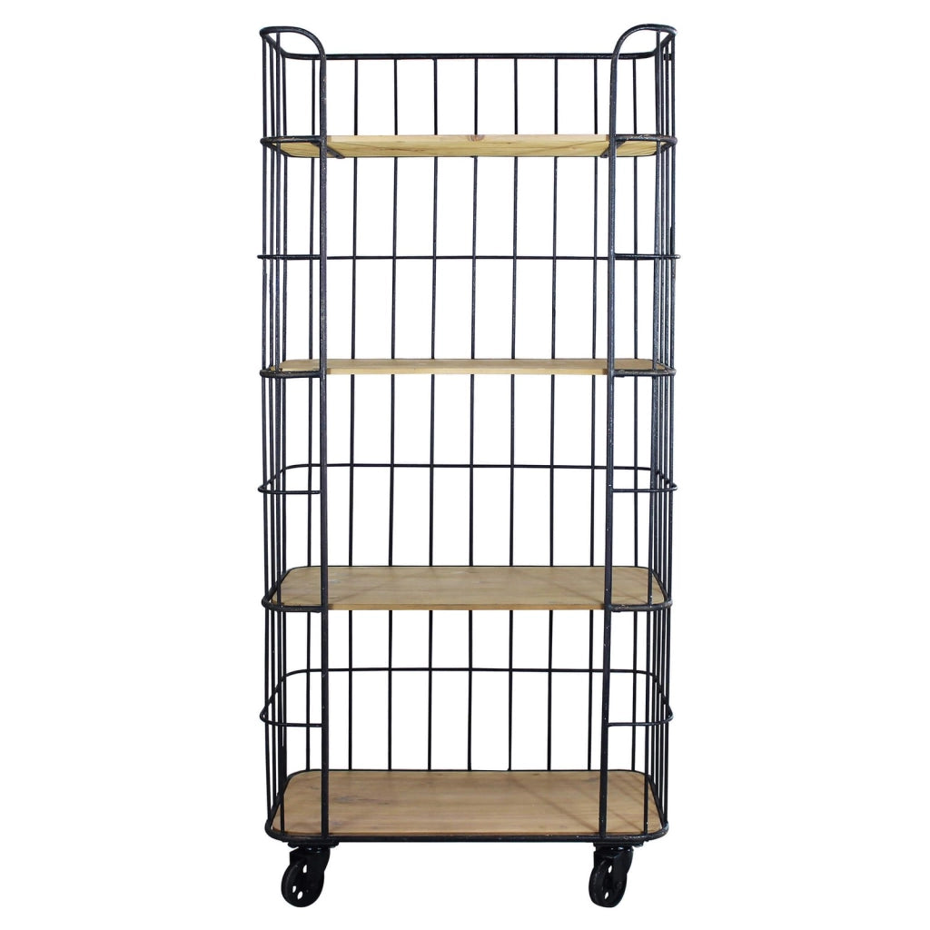 Scaffale Industrial con ruote in Legno Metallo cm 77x40x168 - BRAXTON