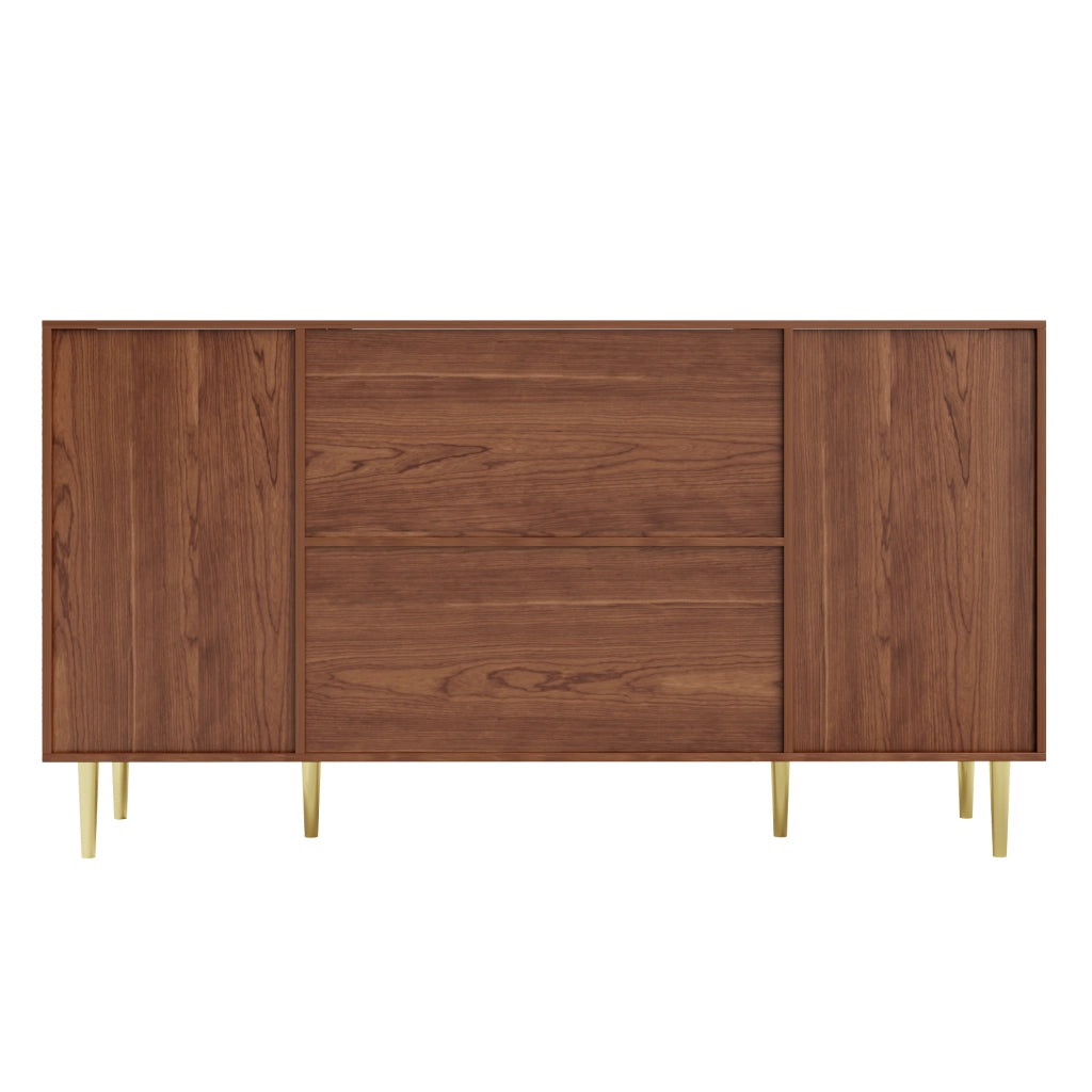 Credenza in Legno con Cassetti e Rattan ¨C MINIMAL ¨C Marrone, 160x40x90 cm