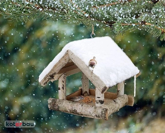 Casa per uccelli in legno - Stazione di alimentazione sicura - 1 pezzo - Marrone - Betulla