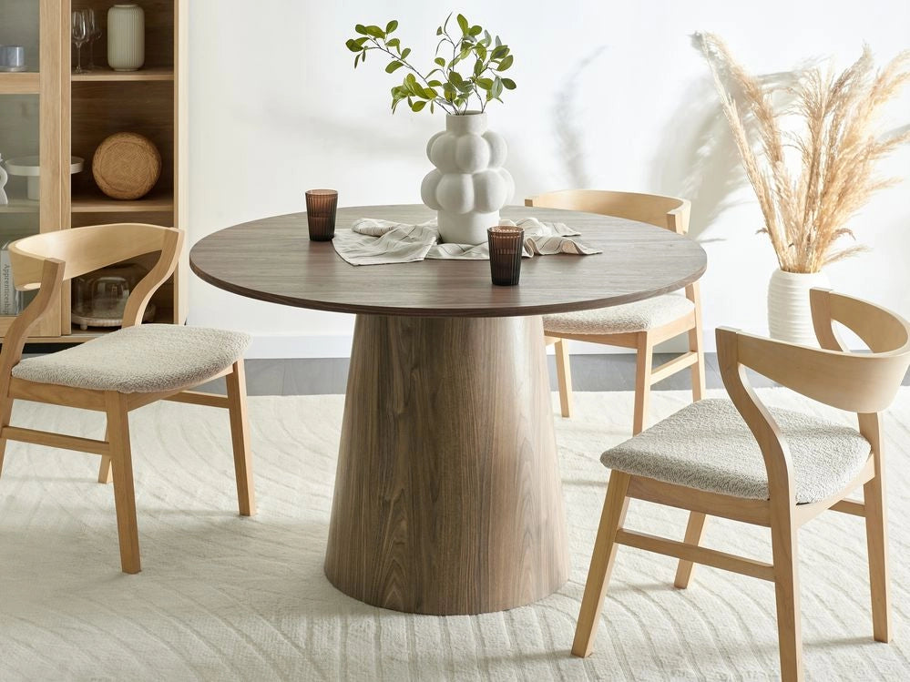 Tavolo da pranzo rotondo con piedistallo in stile tradizionale Effetto legno scuro Oyen