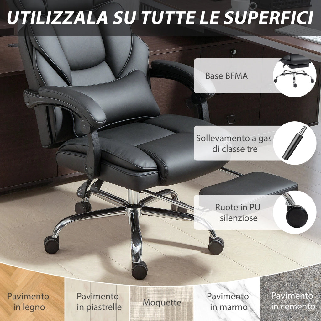 Sedia da Ufficio ¨C Zephmum ¨C In Pelle PU, Poggiapiedi, Poggiatesta Regolabile, Nero