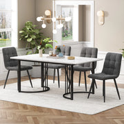 Set tavolo e 4 sedie 140x80 cm in MDF bianco e metallo nero, 5 pezzi