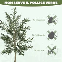 Pianta Artificiale di Olivo Alta 180 cm, Albero Finto con 900 Foglie e 40 Olive, Vaso Incluso